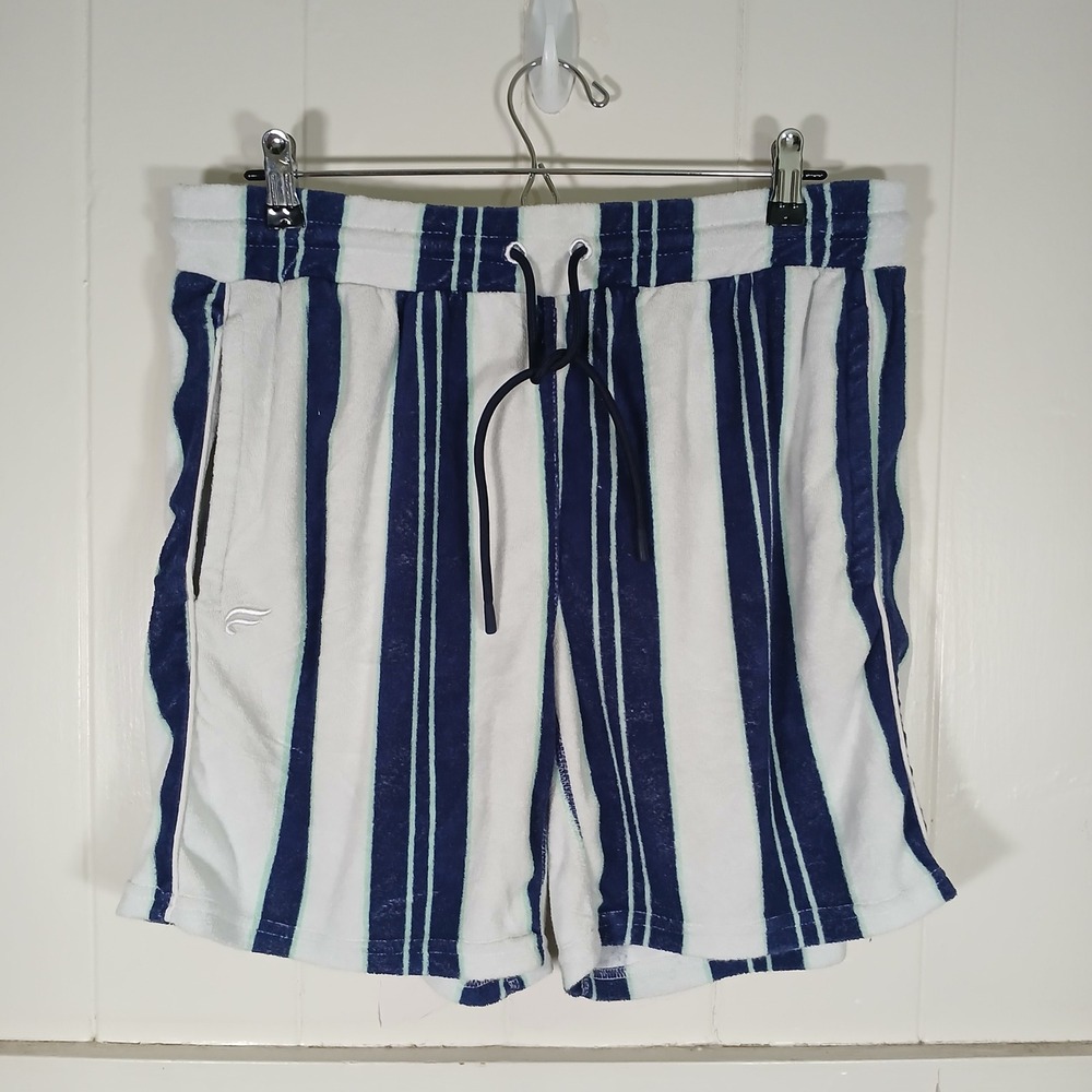Fabletics Terry Cloth Shorts Mens Large Blue White Striped Drawstring SO2355320